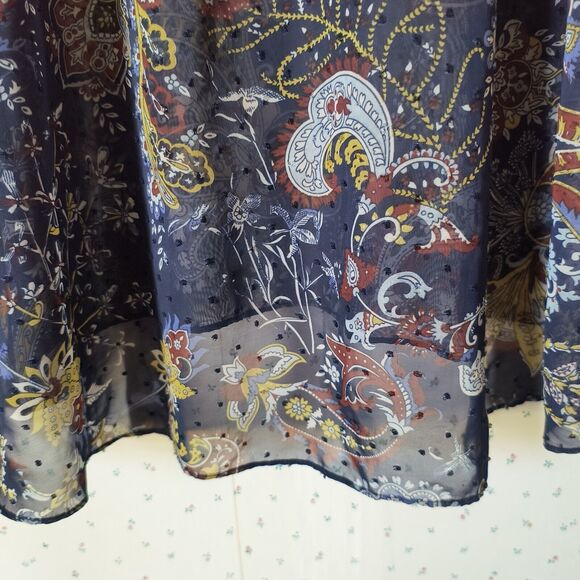 Style & Co Peasant Top XL Sheer Swiss Dot Paisley Blue Career Bell Sleeves Flowy - Picture 15 of 16
